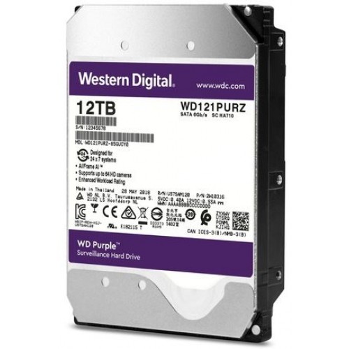 WD 12TB 3.5"7200RPM Sata3 256MB Purple Dahili Güvenlik HardDisk WD121PURZ