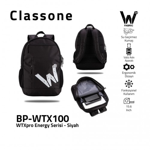 CLASSONE BP-WTX100 WTXpro Serisi15.6 Laptop Notebook Sırt Çantası Siyah BP-WTX100