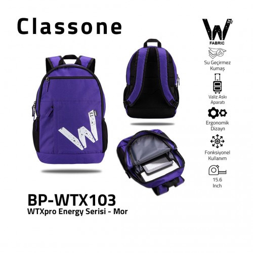 CLASSONE BP-WTX103 Energy Serisi 15.6 Su Geçirmez Kumaş Laptop Sırt Çantası BP-WTX103