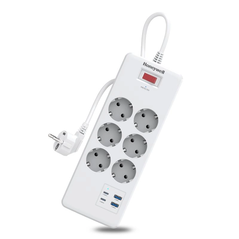 Honeywell%206’lı%20Akım%20Koruyucu%20Priz%20%202x%20USB-A%20+%202x%20USB-C%2020W%20PD%20-%20Beyaz