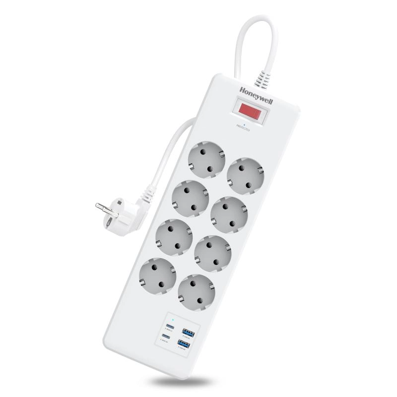 Honeywell%208’li%20Akım%20Koruyucu%20Priz%20%202x%20USB-A%20+%202x%20USB-C%2020W%20PD%20-%20Beyaz