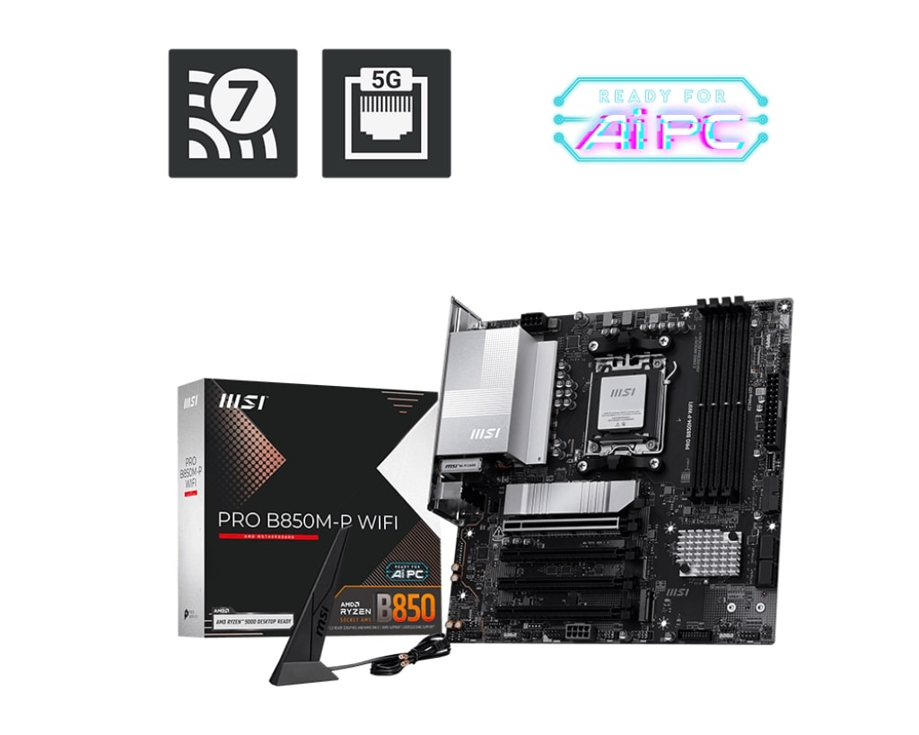 MSI%20PRO%20B850M-P%20WIFI%20DDR5%20AM5%208200MHZ(OC)%20HDMI%20DP%203X%20M.2%20USB%2010GBS%205G%20LAN%20WI-FI%207%20MATX