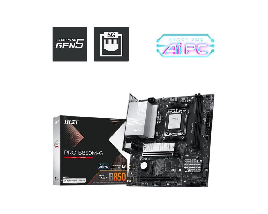 MSI%20PRO%20B850M-G%20M5%20DDR5%208200MHZ(OC)%20HDMI%20DP%202X%20M.2%20USB%2010GBS%205G%20LAN%20MATX