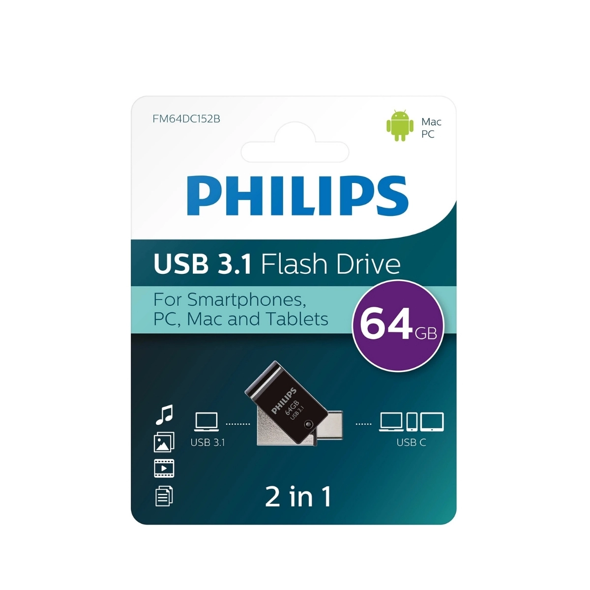 PHILIPS%2064GB%20USB3.1%20TYPE-C%20100/150%20MB/S%20FM64DC152B