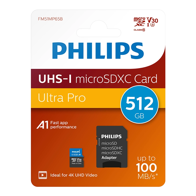 PHIIPS%20512GB%20MICRO%20SDXC%20100%20MB/S%20C10%20FM51MP65B/00