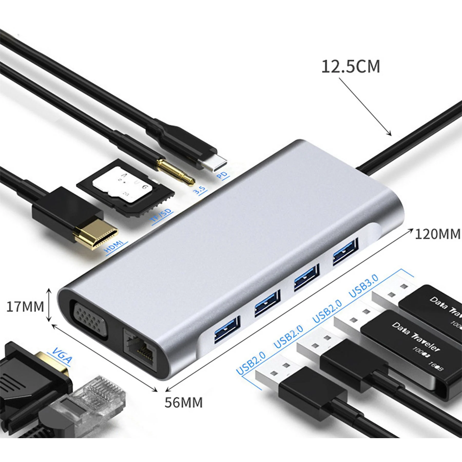BYL-2110%2011-in-1%20Type-C%20Hub%20–%20HDMI,%20VGA,%20USB,%20Ethernet%20ve%20PD%20Şarj%20Desteği