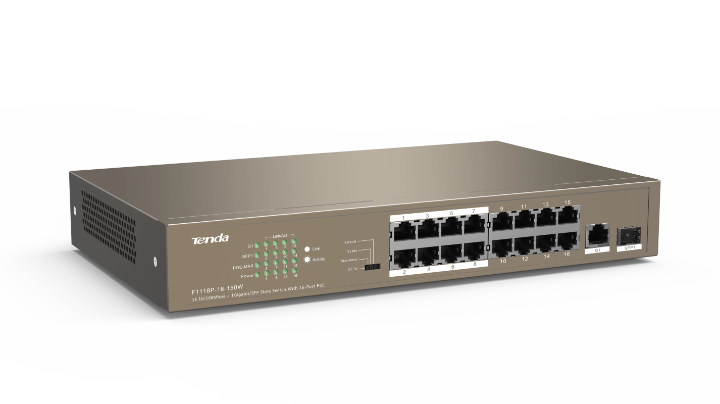 TENDA%20TEF1118P-16-150W%2016PORT%2010/100%20YÖNETİLEMEZ%20POE%20SWITCH