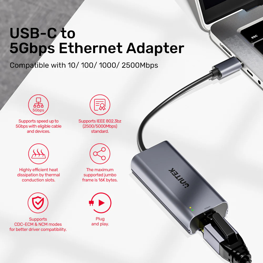 UNITEK%20USB%20TYPE-C%20TO%205GBPS%20ETHERNET%20ADAPTÖR%20(U1343AGY01)