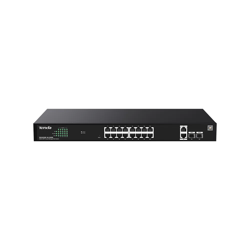 TENDA%20TEG2220P-16-250W%2016GE%20POE%20PORT%20(250W),%202X%20UPLİNK,%202XSFP%20CLOUD%20YÖNETİLEBİLİR