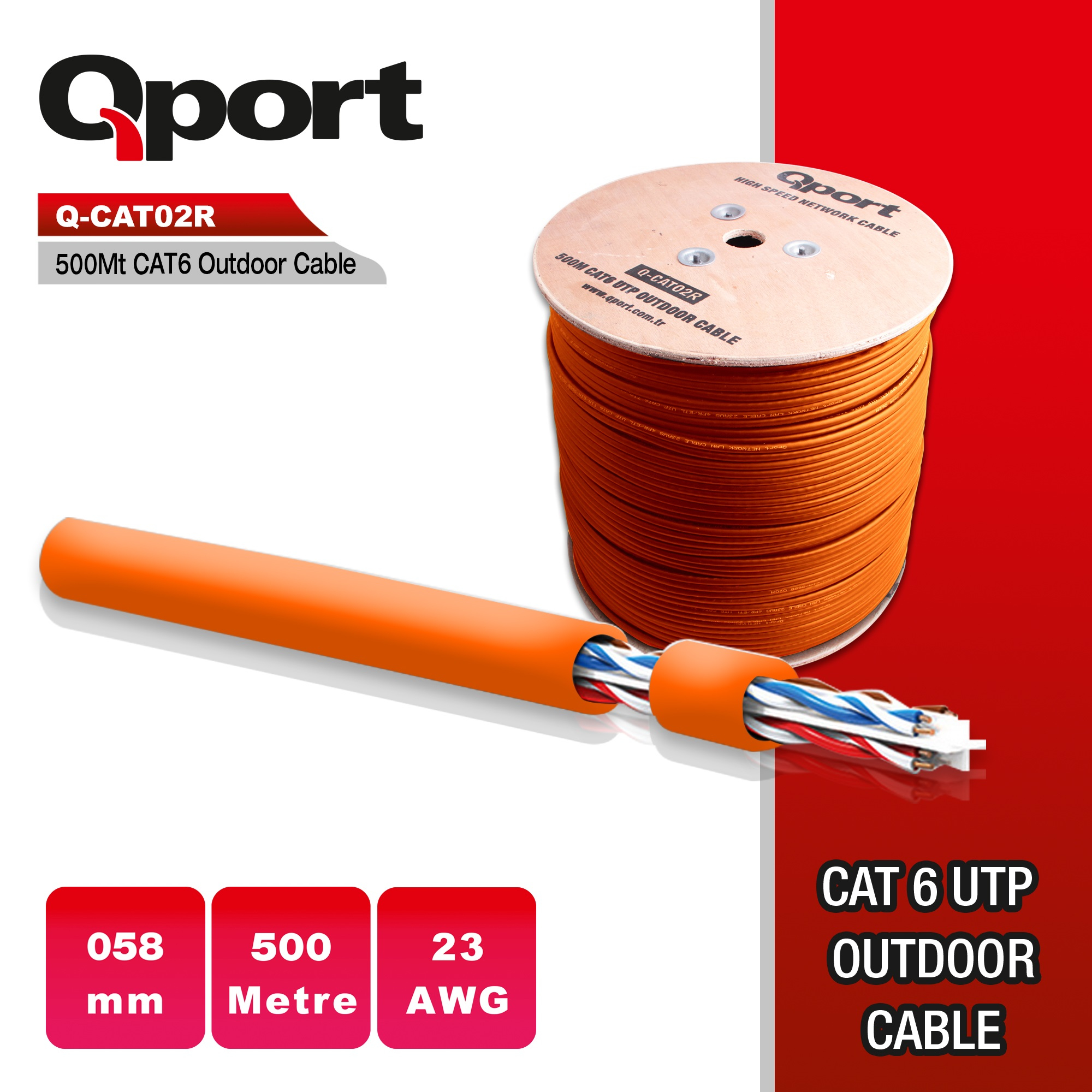 QPORT%20Q-CATO2R%2023AWG%20500%20METRE%20TURUNCU%20KABLO
