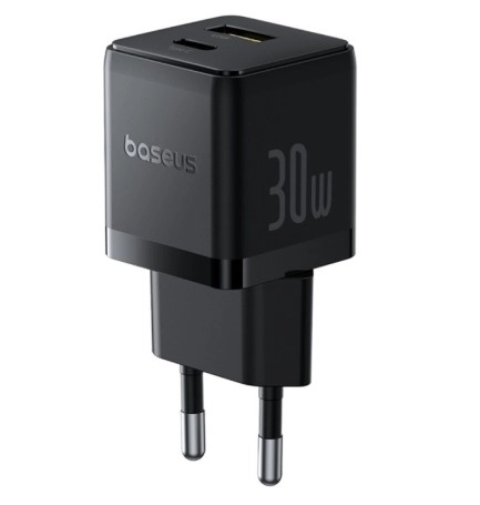 Baseus%20Palm%20Serisi%20Type-C%20ve%20Usb%20Portlu%2030W%20EU%20Şarj%20Adaptörü-Siyah