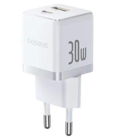 Baseus%20Palm%20Serisi%20EU%20Type-C%20ve%20USB%20Portlu%2030W%20Hızlı%20Şarj%20Adaptörü-Beyaz