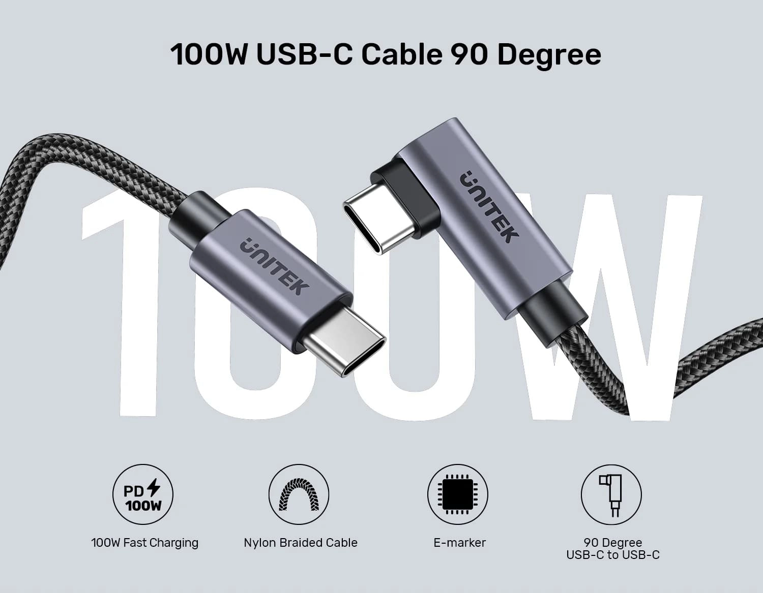 UNITEK%20TYPE-C%20HIZLI%20ŞARJ%2090D%202MT%20100W(C14123BK-2M)