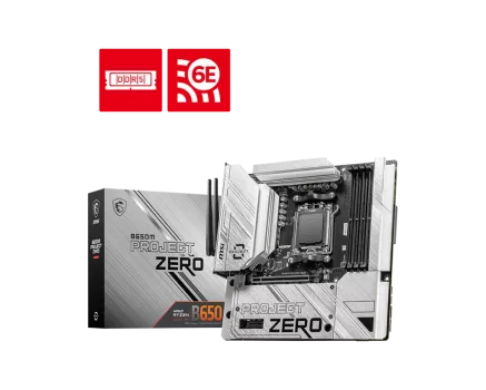 MSI B650M PROJECT ZERO AM5 DDR5 7600MHZ(OC) HDMI DP M.2 USB3.2 2.5G LAN WI-FI 6E mATX