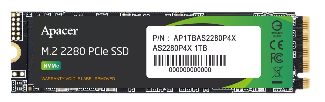 Apacer AS2280P4X-1 1TB 2100-1700 MB/s M.2 PCIe Gen3x4 SSD (AP1TBAS2280P4X-1)