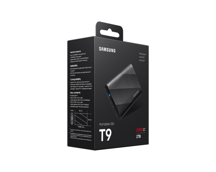 2TB SAMSUNG 2000/1950MB/s USB 3.2 GEN 2X2 TAŞINABİLİR T9 MU-PG2T0B/WW