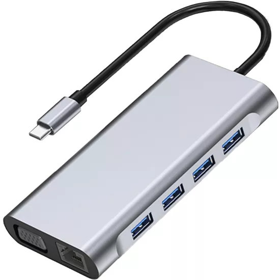 BYL-2110 11-in-1 Type-C Hub – HDMI, VGA, USB, Ethernet ve PD Şarj Desteği