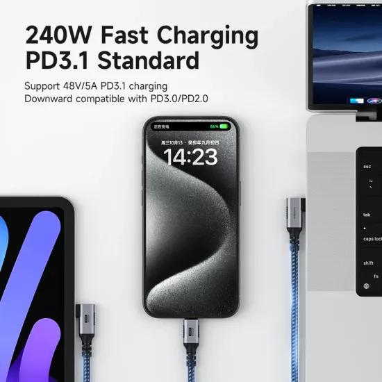 Hagibis UC4W 90° USB4 Type-C Kablo | 240W PD Şarj & 40Gbps Veri