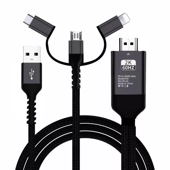 3’ü 1 Arada Micro USB/Type-C/Lightning – HDMI Uyumlu Dönüştürücü Kablo  iPhone X/6/7/8 