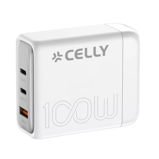 Celly 2USB-C+USB-A 100W GAN Duvar Şarjı