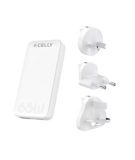 Celly Evrensel TC 65W EU/UK/AUS/US Uyumlu Duvar Şarjı Beyaz