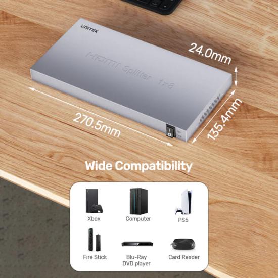 UNITEK 4K HDMI SPLITTER 1 IN 8 OUT (V1132A01-EU)