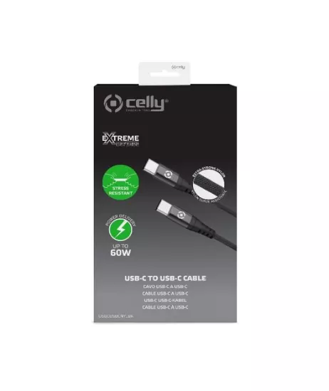 Celly USB-C to USB-C 60W Nylon Kablo Siyah