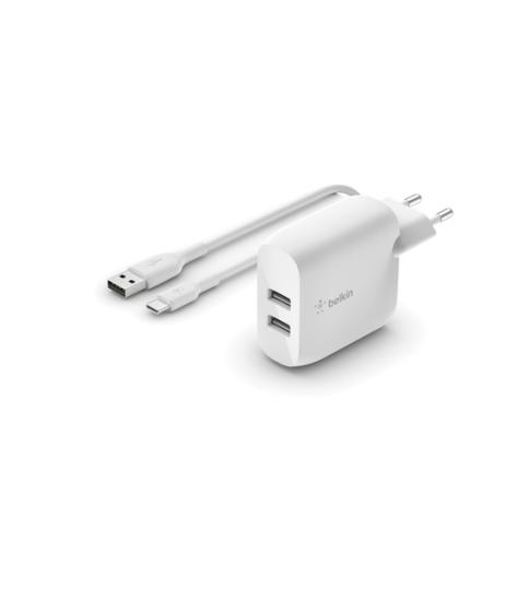 Belkin Dual Usb-A Duvar Şarjı 24W Beyaz