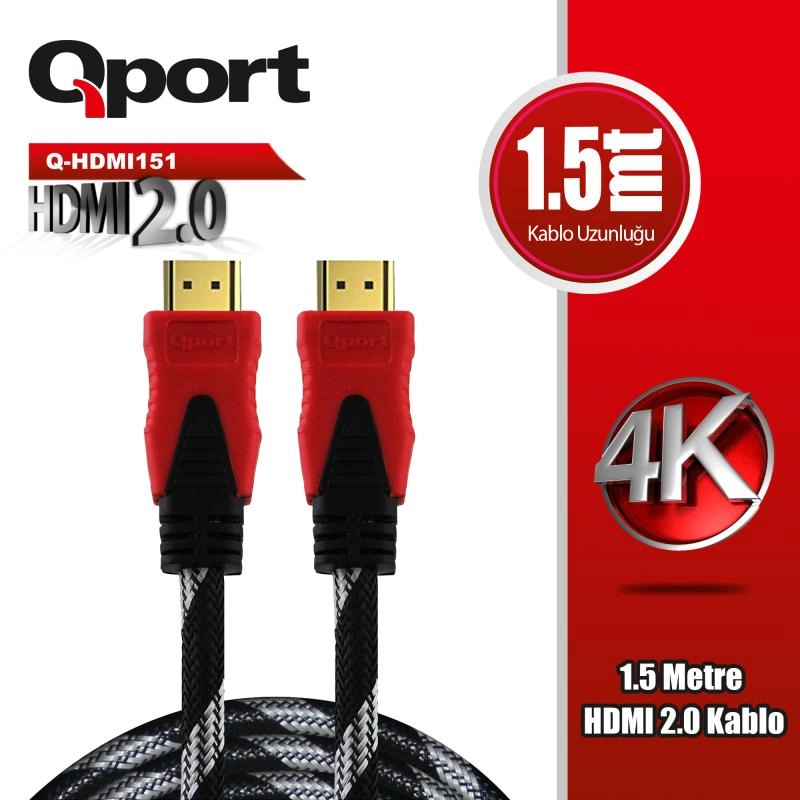 QPORT%20Q-HDMI151%201.5%20METRE%202.0V%204K%20%20ALTIN%20UÇLU%20ÖRGÜLÜ%20KABLO