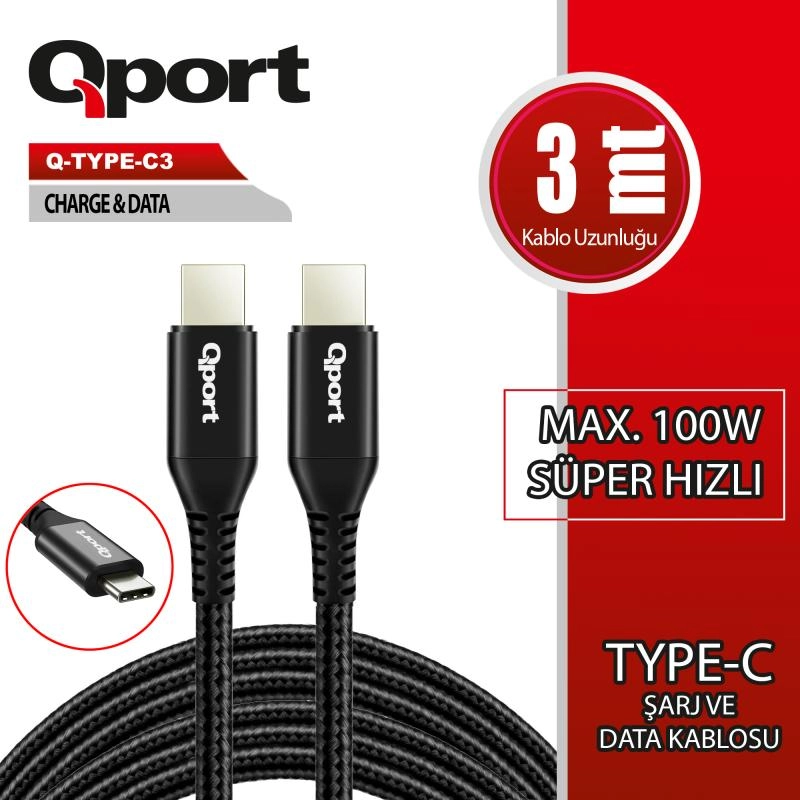 QPORT%20Q-TYPE-C3%203M%20TYPE-C%20100W%20SUPER%20HIZLI%20PD%20SARJ%20VE%20DATA%20KABLOSU