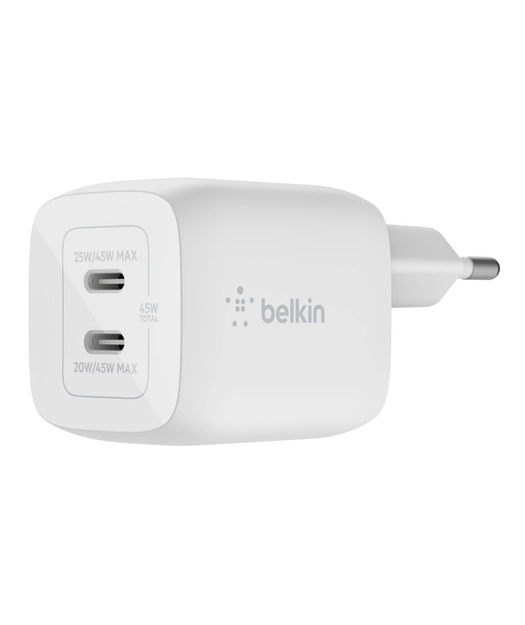 Belkin%20WCH011%2045W%202’li%20USB-C%20PD%20GAN%20Hızlı%20Duvar%20Şarjı%20-%20Beyaz